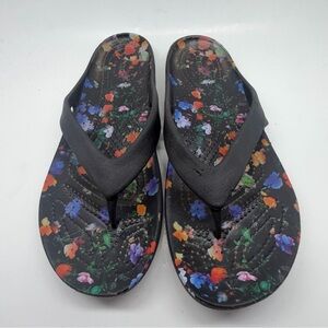 Crocs Black Floral Flip Flop Sandals